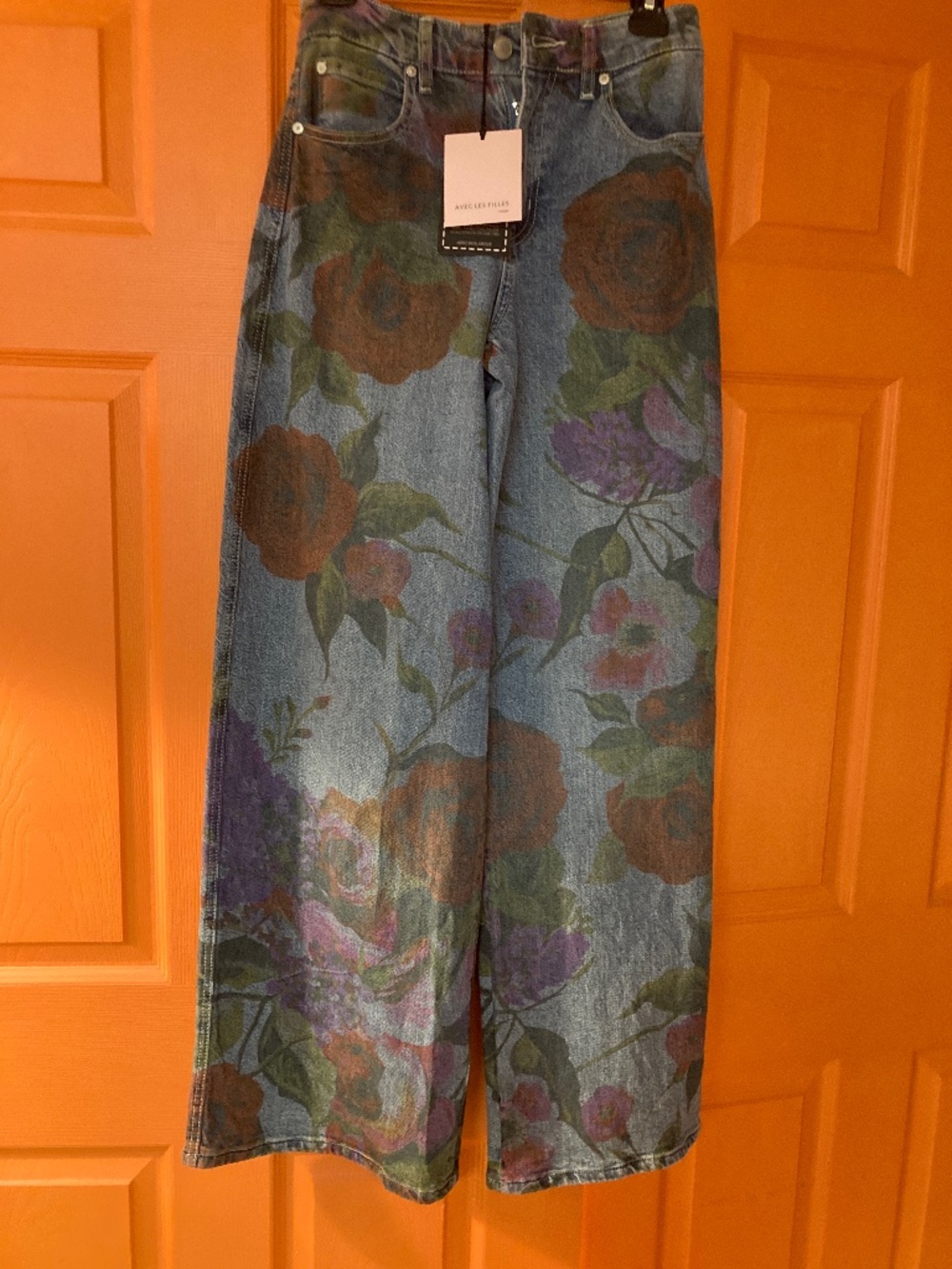 NWT Avec Les Filles High Rise Wide Leg Floral Jeans Sz25